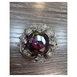 Thistle Theme Vintage Purple Stone Brooch