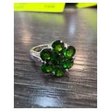 Sterling Silver Size 6 Ring with Green Stones