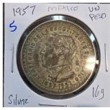 1957 Mexico Un Peso Silver Coin