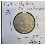 1924 Costa Rica 25 Centimos Coin
