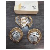 Gold-Tone Shell Earrings and Pin Set