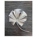 Coro Silver-Tone Leaf Brooch Pin