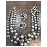 Multi-Strand Beaded Necklace and Matching Earrings
