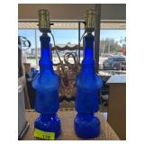 Blue Glass Figural Schnapps Bottle Table Lamps