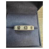 Sterling Silver Size 7 Black and White Diamond Ban