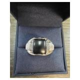 Mens Onyx and Diamond Sterling Ring