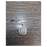White Sapphire Halo Sterling Necklace