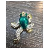 Green Frog-Shaped Brooch with Rhinestones