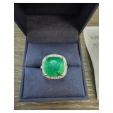 Sterling Silver Natural Emerald Diamond Ring
