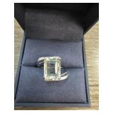 Sterling Silver Green Amethyst Diamond Ring
