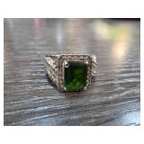 Sterling Silver Ring With Green Gemstone, Sz 6
