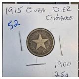 1915 Cuba Diez Centavos Coin