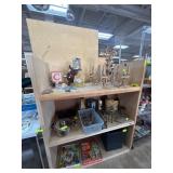 Wooden Shelving Unit with Contents