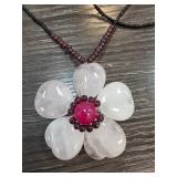Quartz and Gemstone Floral Pendant Necklace