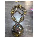Massive Amber Pendant Necklace With Beaded Design