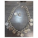 Chain Necklace and Earring Set with Coin Charms