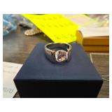 Sterling Solitaire Ring with Diamondite, Size 7.5