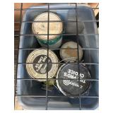 Paint Cans in a Plastic Bin