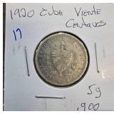 1920 Cuba Veinte Centavos Coin