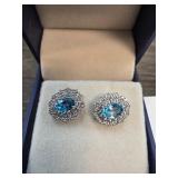 Sterling Silver Blue Topaz Halo Earrings