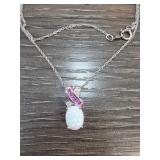 Sterling Silver Opal Pink Sapphire Necklace