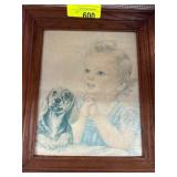 Framed Artwork of Child and Dog