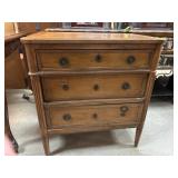 Wooden Three-Drawer Chest with Brass Pulls