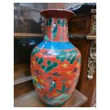 Ceramic Vase With Red and Blue Decorative Motif