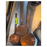 Three Copper Skimmers with Handles