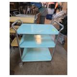 Three-Tier Blue Metal Utility Cart with Wheels