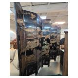 Hand-Painted Black Lacquered 8-Panel Screen