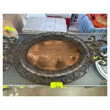Decorative Oval Metal Tray with Etched Glass
