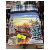 Winter Scene Quilted Blanket with Church Motif