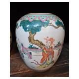 Hand-Painted Porcelain Jar with Asian Motif