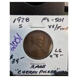 1928-S Lincoln Cent FS-501 V6/Fine