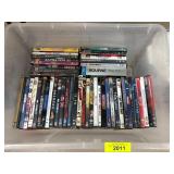 Movie DVDs in Plastic Bin