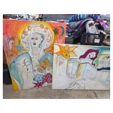 Two Colorful Abstract Paintings on Canvas