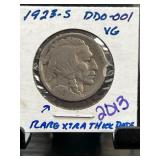 1923-S Buffalo Nickel DDO-001 in VG Condition
