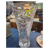 Cut Glass Crystal Vase with Leaf Motif Design