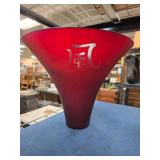 Red Glass Vase With Asian Character Design