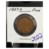 1927-S Lincoln Wheat Cent in Fine Condition