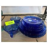 Blue Glass Plates and Cups