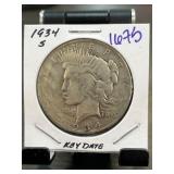 1934-S Peace Dollar Coin in Holder