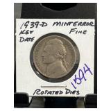 1939-D Jefferson Nickel with Mint Error