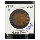 1913-S Lincoln Wheat Penny in Holder