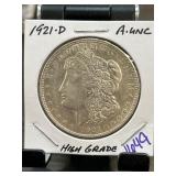 1921-D Morgan Silver Dollar AU Condition
