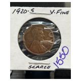 1920-S Lincoln Wheat Cent, Very Fine