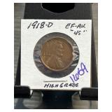 1918-D Lincoln Wheat Cent in EF-AU Condition