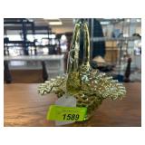 Green Glass Basket With Hobnail Pattern