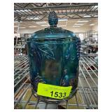 Blue Iridescent Glass Jar with Lid